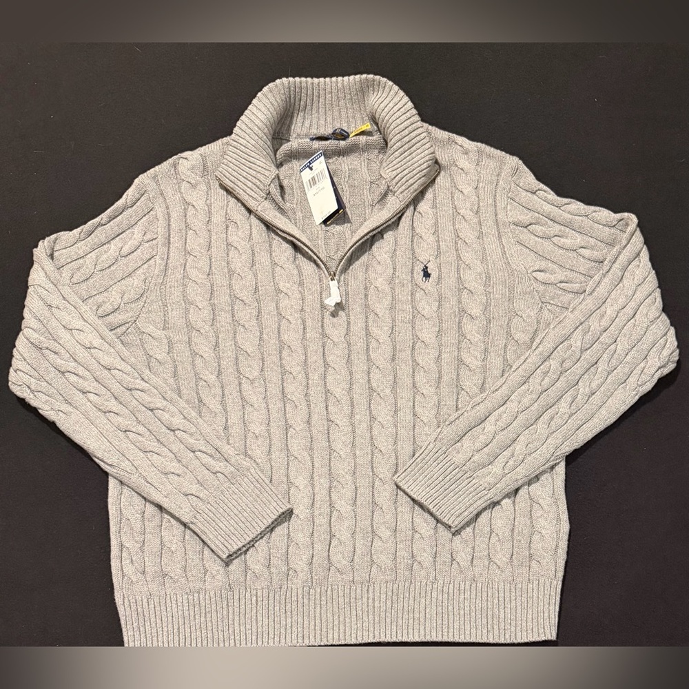 Polo Ralph Lauren Men’s Cable-Knit Quarter-Zip Sweater Gray Mens XXL‎